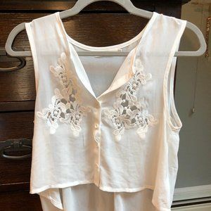 Milau High Low White Crop Blouse with Lace Accents